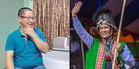 Lobsang Gyatso (L) who studied only up to Class X has already announced that he will contest the polls from Khandu’s Mukto constituency in Tawang district. (Photo | EPS, PTI)