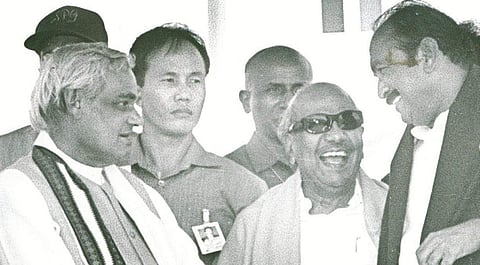 Former Tamil Nadu CM M Karunanidhi with former Prime Minister AB Vajpayee (File Photo | EPS)