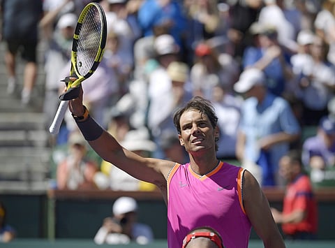 Rafael Nadal, of Spain, celebrates his win over Filip Krajinovic, of Serbia, at the BNP Paribas Open tennis tournament. (Photo | AP)