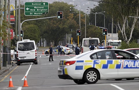 Police block the road near the shooting at a mosque in Linwood, Christchurch | AP