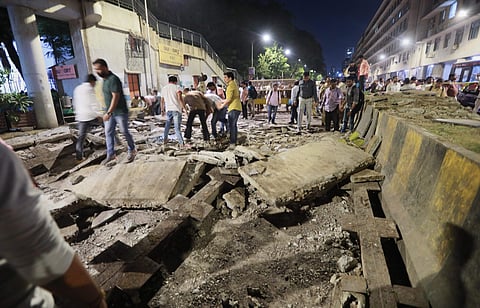 The pedestrian bridge connects the railway station to the Azad Maidan police station and the Times of India building in south Mumbai. (Photo | PTI)