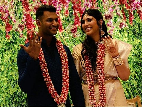 Popular Tamil actor Vishal got engaged to love of his life Anisha Alla Reddy in a close ceremony in Hyderabad on March 16. (Photo | Twitter)