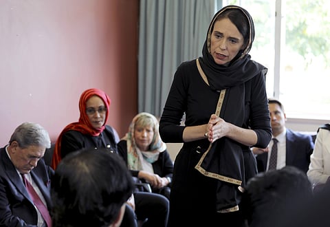In this photo released by New Zealand Prime Minister's Office, Prime Minister Jacinda Ardern speaks to representatives of the Muslim community. (Photo: AP)