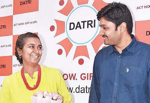 Barathy is all smiles upon meeting Bharath who donated her blood stem cells  at an event organised by Datri Foundation in the city on Saturday I RVK Rao