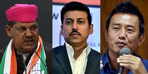 Kirti Azad, Rajyavardhan Singh Rathore and Bhaichung Bhutia. (Photo| PTI)
