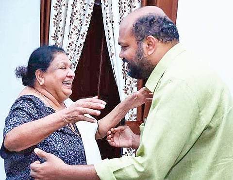 P Rajeev, the LDF candidate for the Ernakulam Lok Sabha constituency, visiting  cine artist Kaviyoor Ponnamma at her house in Aluva on Sunday | Express