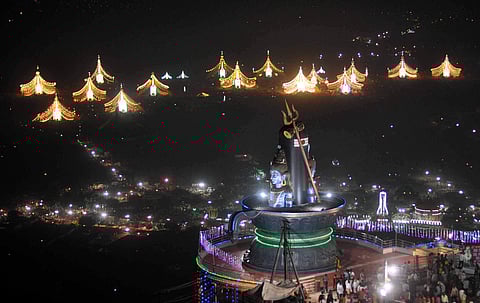 Here is a selection of some of the best pictures clicked by New Indian Express photographers. IN PHOTO | A view of Lord Shiva's installation at Lord Trikoteswara Swamy temple on the eve of Maha Shiva Ratri festival at Kotappakonda in Guntur, Andhra Prades