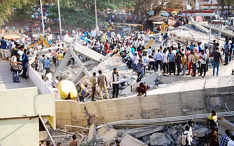 Rescue teams on spot of the building collapse in Karnataka's Dharwad. | Express Photo Services