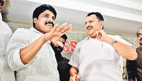 T Siddique and  K Muraleedharan, UDF candidates in the Wayanad and Vadakara LS seats, respectively at the Kozhikode Press Club after presser | Manu R Mavelil