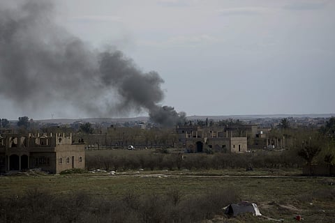 Smoke rises from a strike on Baghouz, Syria, on the Islamic State group's last piece of territory on Friday, March 22, 2019. (Photo: AP)