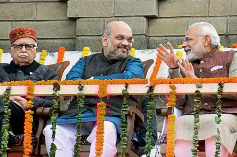 File Photo of LK Advani (L), Amit Shah (C) and PM Narendra Modi (R). | PTI