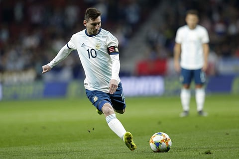 Argentina captain Lionel Messi in action against Venezuela (Photo | AP)