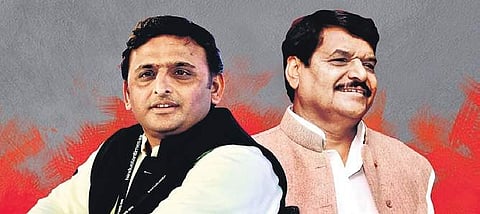 Akhilesh Yadav (left) and Shivpal Yadav