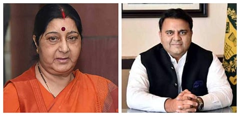 External Affairs Minister Sushma Swaraj (L) and Pakistan Information Minister Fawad Chaudhry. (Photos | PTI)