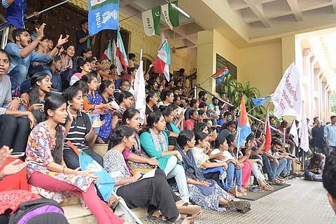 A protest gathering organised at Pondicherry University (Photo | (Facebook/Sreekanth Sivadasan)