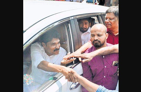 Wayanad UDF candidate T Siddique meets supporters after his press meet at DCC office in Kozhikode on Saturday |  Manu R Mavelil