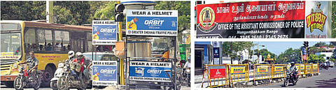 Advertisements placed on police booths, barricades and name board of a police station in Chennai | Martin Louis