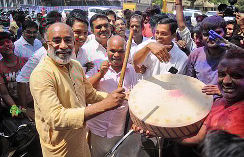 Alphons Kannanthanam, the BJP candidate in Ernakulam, during the election campaign at Maharaja's College ground, Ernakulam. (Photo | A Sanesh, EPS)