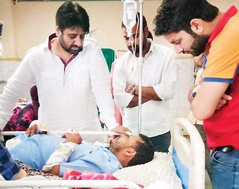 AAP legislator Amanatullah Khan visits the injured family members at the LNJP hospital in New Delhi on Sunday| AMANTULLAH KHAN TWITTER HANDLE