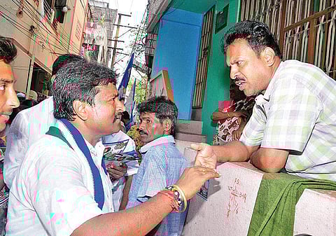 YSRC’s Vijayawada West segment candidate Velampalli Srinivas campaigning in Vijayawada; (