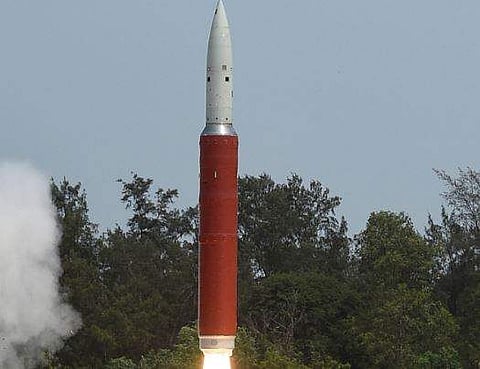 Anti-satellite (A-SAT) missile being test fired from a defence base off Odisha coast on Wednesday. (Photo | EPS)