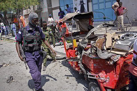 An explosives-laden vehicle detonated outside a busy restaurant in Somalia's capital, killing at least 15 people, Somali police said. (Photo | AP)