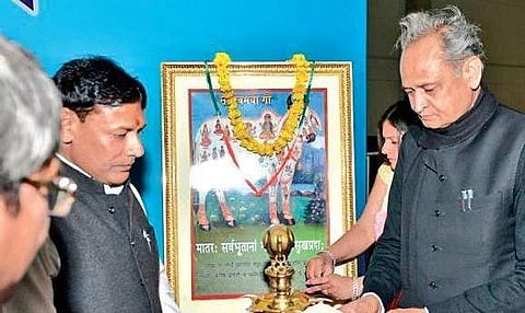 Rajasthan CM Ashok Gehlot inaugurating the ‘Gau Raksha Sammelan’ in Jaipur. | Express