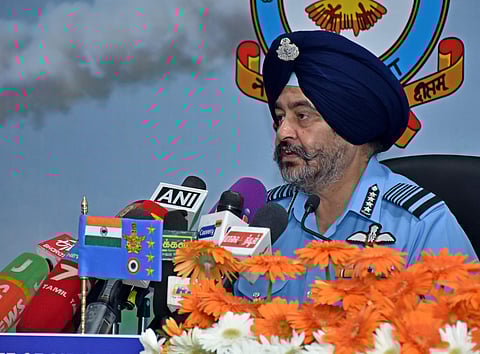 Air chief Marshal Birendar Singh Dhanoa during press meet in Coimbatore. (Photo| U Rakesh Kumar/ EPS)