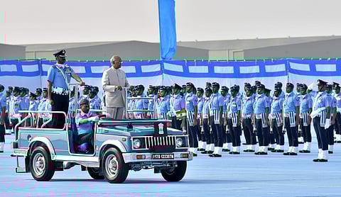 President Ram Nath Kovind at Sulur Air Force Station during the President's Colours Presentation in Coimbatore. (Photo | U Rakesh Kumar, EPS)