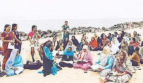 The ‘Aksharasagaram’ literacy class in progress at a coastal village in Malappuram district  | EXPRESS