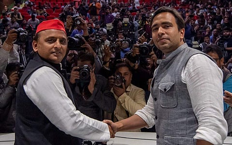 SP chief Akhilesh Yadav and RLD vice-president Jayant Chaudhury  announced alliance for the Lok Sabha polls. (Photo: Akhilesh Yadav, Twitter)