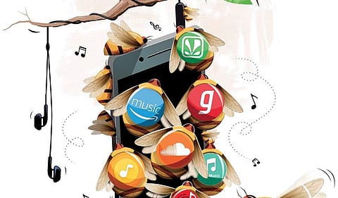 Throwing a big competition to music streaming services like Gaana, Saavn, Apple Music and Amazon Music, Spotify arrived in India last week. (Photo | Express illustrations)