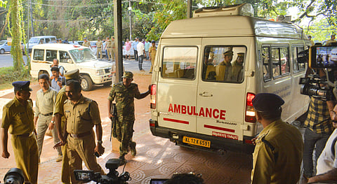 Body of slain Maoist leader CP Jaleel being brought to Kozhikode Medical College for postmortem (Photo | Manu R Mavelil/EPS)