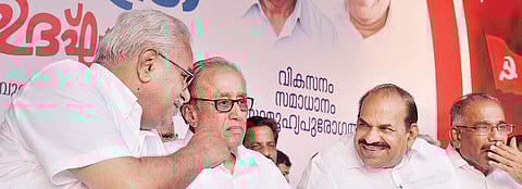 CPI state secretary Kanam Rajendran with CPM state secretary Kodiyeri Balakrishnan (File Photo | Vincent Pulickal/EPS)