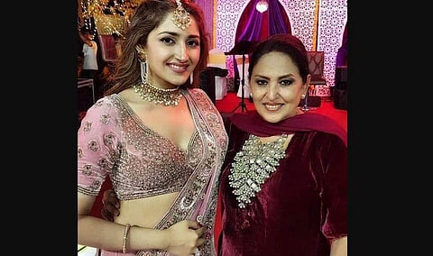 Sayyeshaa with actress Anju Mahendroo at her sangeet. (Photo | Instagram)