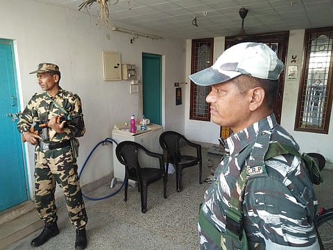 Central Police Force guarding the residence of DMK functionary Seenivasan during the I-T raids. (Photo | EPS)