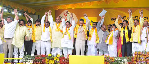 Chief Minister N Chandrababu Naidu, along with other ministers at Rajamahendravaram (File Photo | EPS)