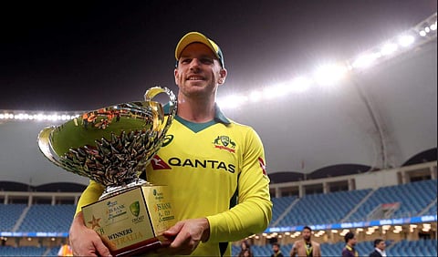 Australia captain Aaron Finch with the trophy after winning the ODI series against Pakistan 5-0 (Photo | Cricket Australia Twitter)