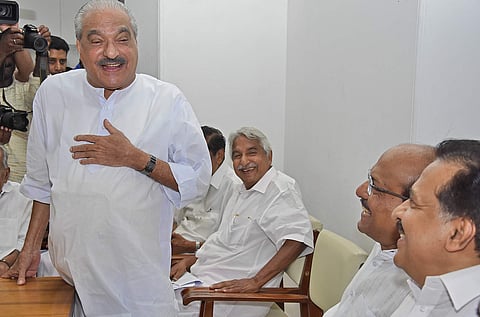 Opposition leader Ramesh Chennithala, Muslim League national general secretary PK Kunhalikutty and former chief minister Oommen Chandy are all smiles when Kerala Congress leader KM Mani, after his return to the United Front, speaks at the UDF meeting at C
