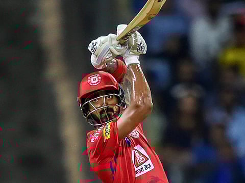 KXIP's KL Rahul plays a shot against Mumbai Indians. (Photo | PTI)