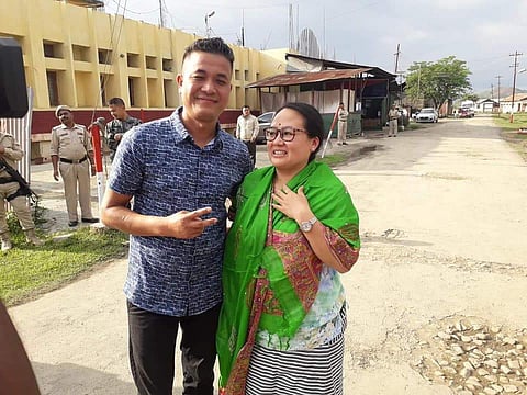 Manipur journalist and his wife following release.
