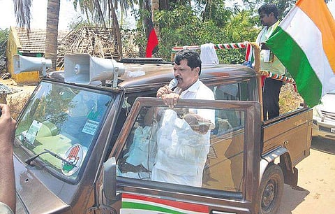 A speaker employed by DMK canvassing votes in Tiruchy | Express