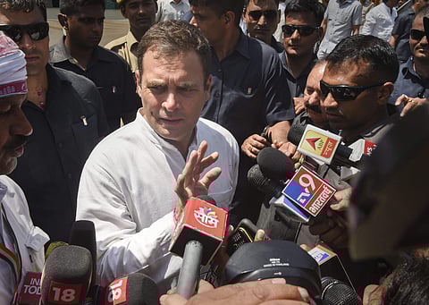 Congress President Rahul Gandhi addresses to media after filing his nomination papers for Amethi Lok Sabha seat (Photo | PTI)