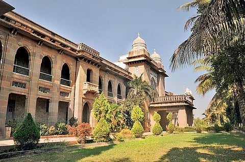 Clockwise: Bhavnagar College, Brijeshwari Kumari Gohil addressing a crowd, Nilambag Palace; Takhtsinhji Palace | Photographs by Dinesh Shukla