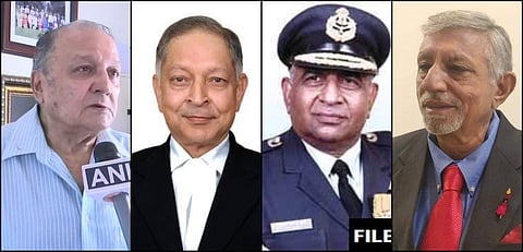 (Left to right)  Former Army Chief General SF Rodrigues, Former Army Vice Chief Lt General ML Naidu,  Ex-Air Chief Nirmal Chandra Suri, Major General Harsha Kakkar.  (Photo | ANI)