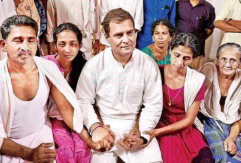 Rahul Gandhi consoling the families of slain Youth Congress workers Sarath Lal at Kalliyot, Periya, in Kasargod| File Photo