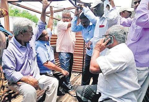 Educationist Prof G Haragopal and other activists being detained by Begum Bazar police on Saturday in Hyderabad for holding a meeting to protest arrest of revolutionary writer Varavara Rao. (Photo | EPS)