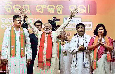 Prime Minister Narendra Modi at the election meeting in Bhubaneswar on Tuesday | Express