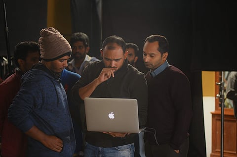 Director Vivek Thomas Varghese with actor Fahadh Faasil on the sets of Athiran.