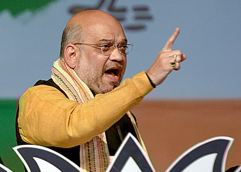 BJP President Amit Shah addressing an election rally on Friday April 19 2019. (Photo | PTI)